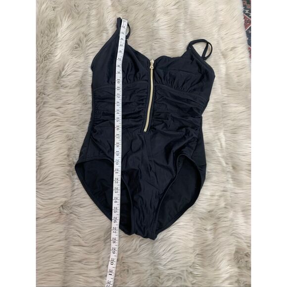 Miraclesuit  Underwire One Piece Gold Front Zip Black Swimsuit size 14 - Picture 5 of 6
